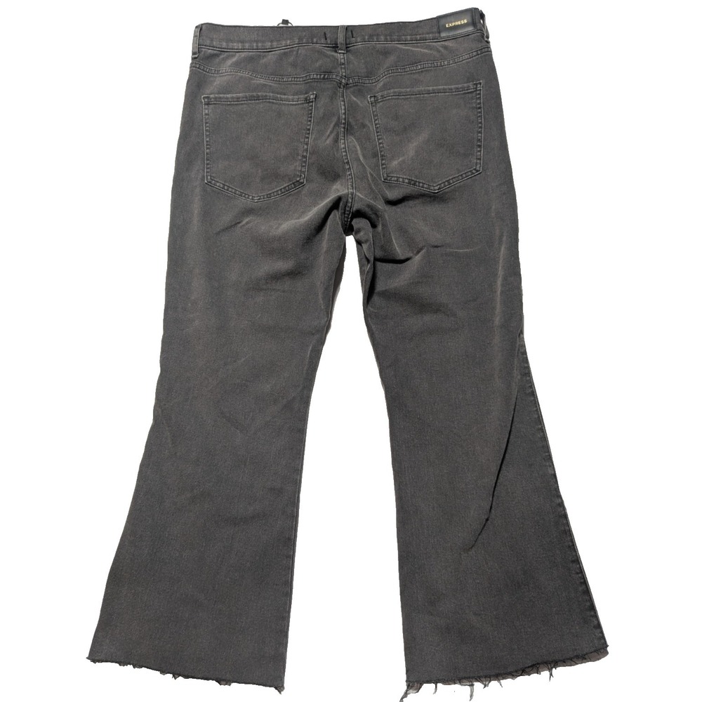EXPRESS CROPPED FLARE‎ HIGH RISE - Women 14 Raw Hem Black Denim Jeans NEW - Picture 2 of 16